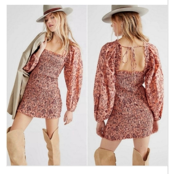 Free People Dresses & Skirts - Free People Smock It To Me Mini Dress Apricot Combo Medium NWT
